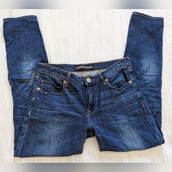 Express Girlfriend Jeans, Mid-Rise, Dark Blue, Size 4 Regular - Picture 6 of 9